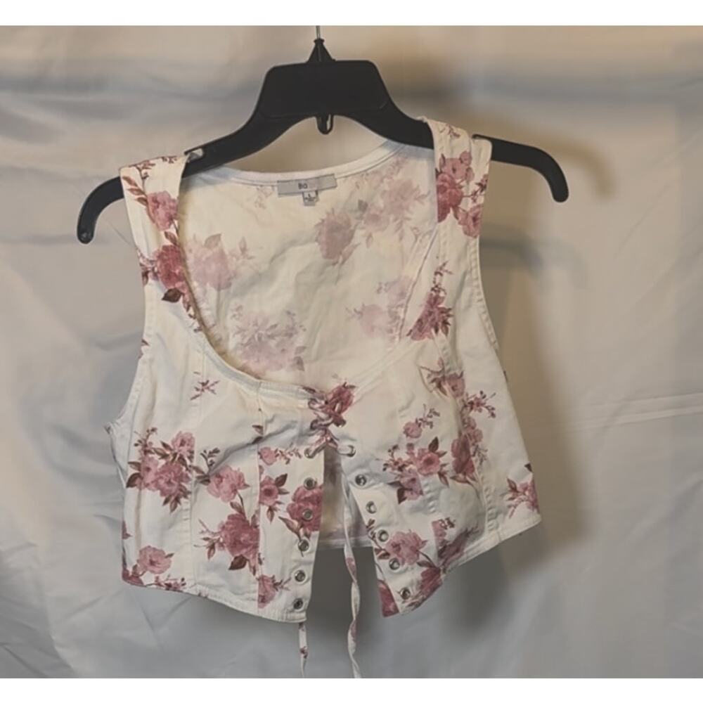 White and Pink Floral tie up Vest Size L